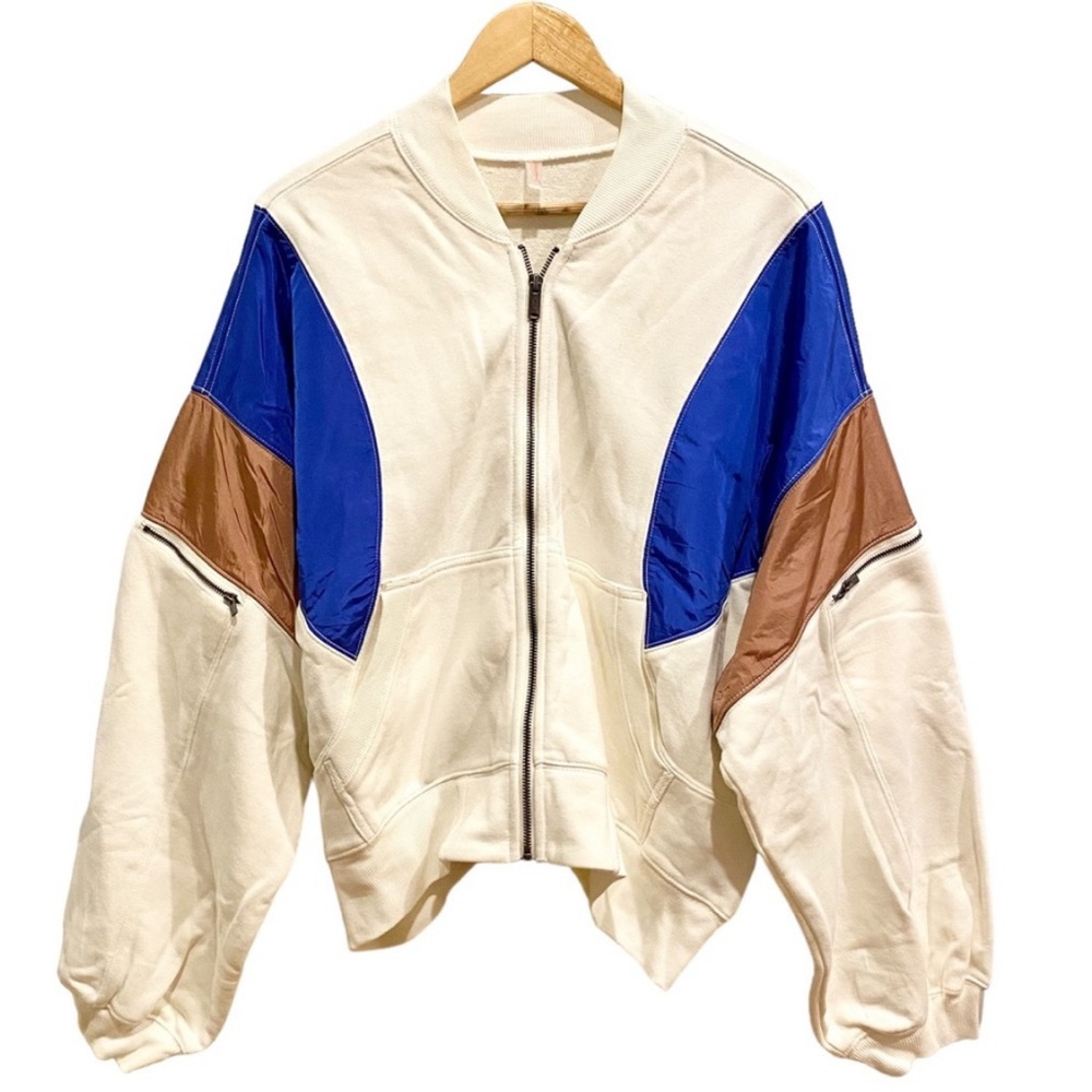 Free People Movement Hot Track Stripe Varsity Jacket Size L in Ivory Combo NWT - Picture 6 of 14
